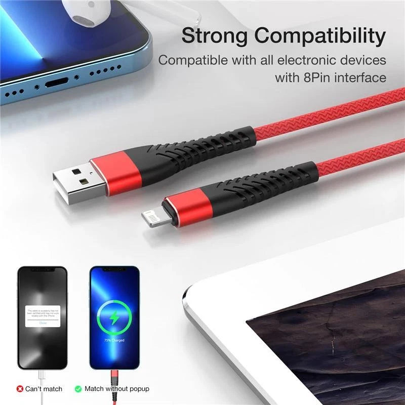 Braided Fast Charger Cable Heavy Duty USB lot Cord Fit iPhone 14 13 12 11 X XR 8