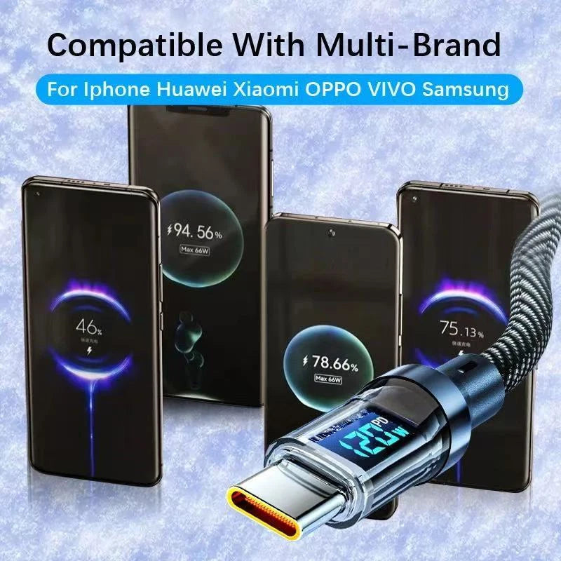 120w Super Fast USB Type-C Charging Braid Phone Charger Lead with Display LOT