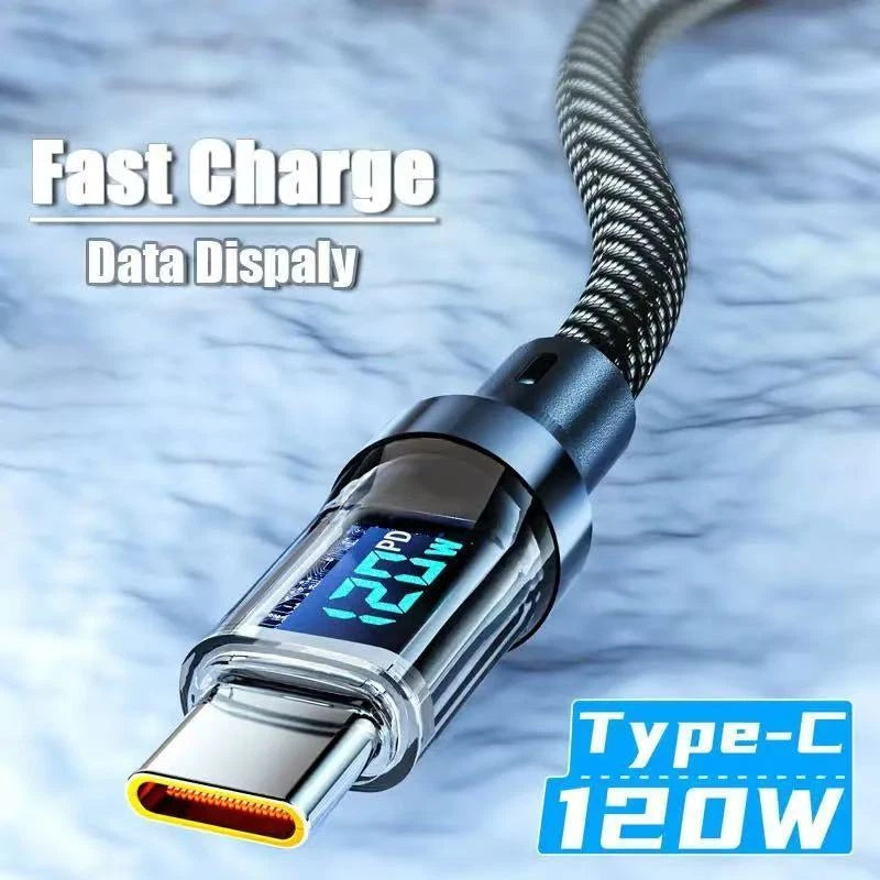 120w Super Fast USB Type-C Charging Braid Phone Charger Lead with Display LOT