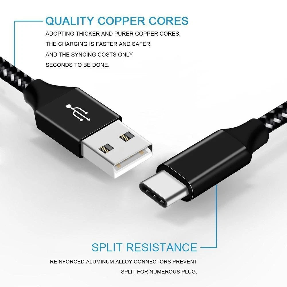 3-Pack Braided USB C Type-C Fast Charging Data SYNC Charger Cable Cord 3/6/10FT