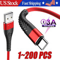 Heavy Duty Braided USB C Type-C Fast Charging Data Sync Charger lot Long Cord