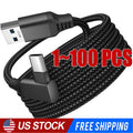 90 Degree Fast Charge USB-A to C Cable Type C Charger Cord L Quick Charging LOT