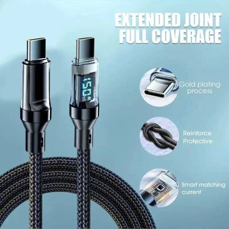 120w Super Fast USB Type-C Charging Braid Phone Charger Lead with Display LOT
