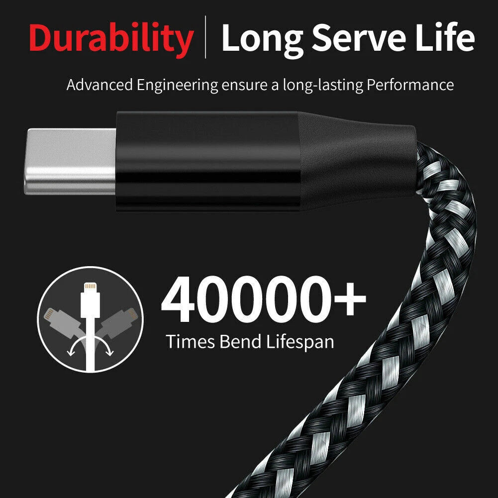 3-Pack Braided USB C Type-C Fast Charging Data SYNC Charger Cable Cord 3/6/10FT