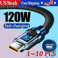 120w Super Fast USB Type-C Charging Braid Phone Charger Lead with Display LOT