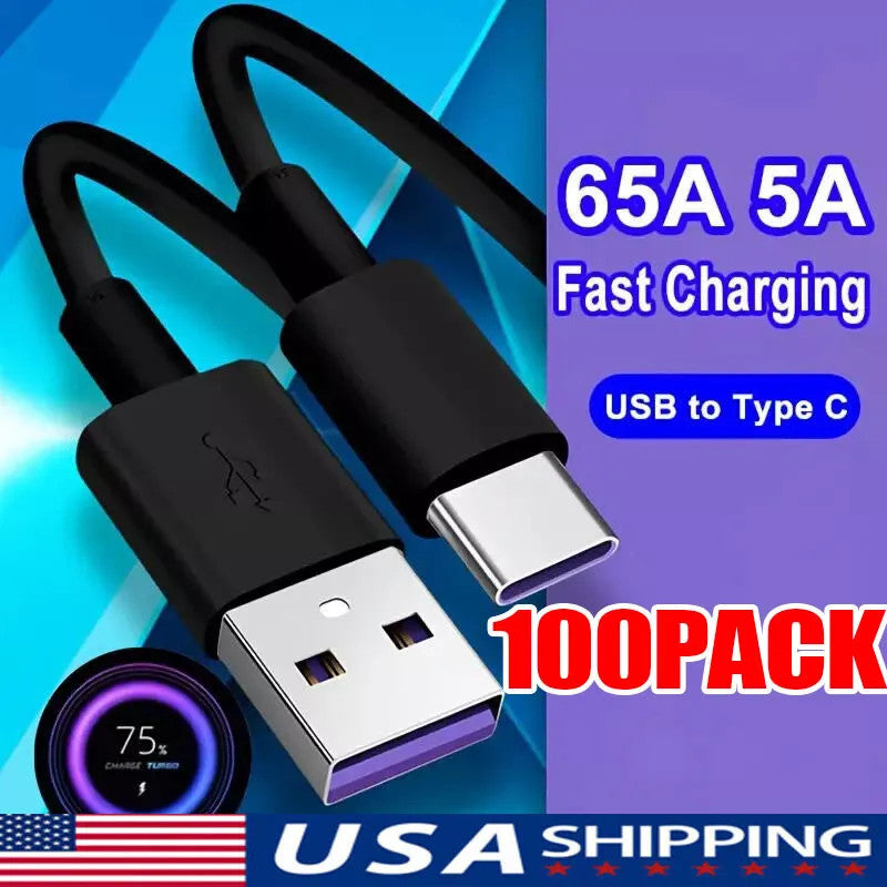 USB Type C Data Cable 5A Fast Charging USB-A to USB-C Charger lot Cord For Phone