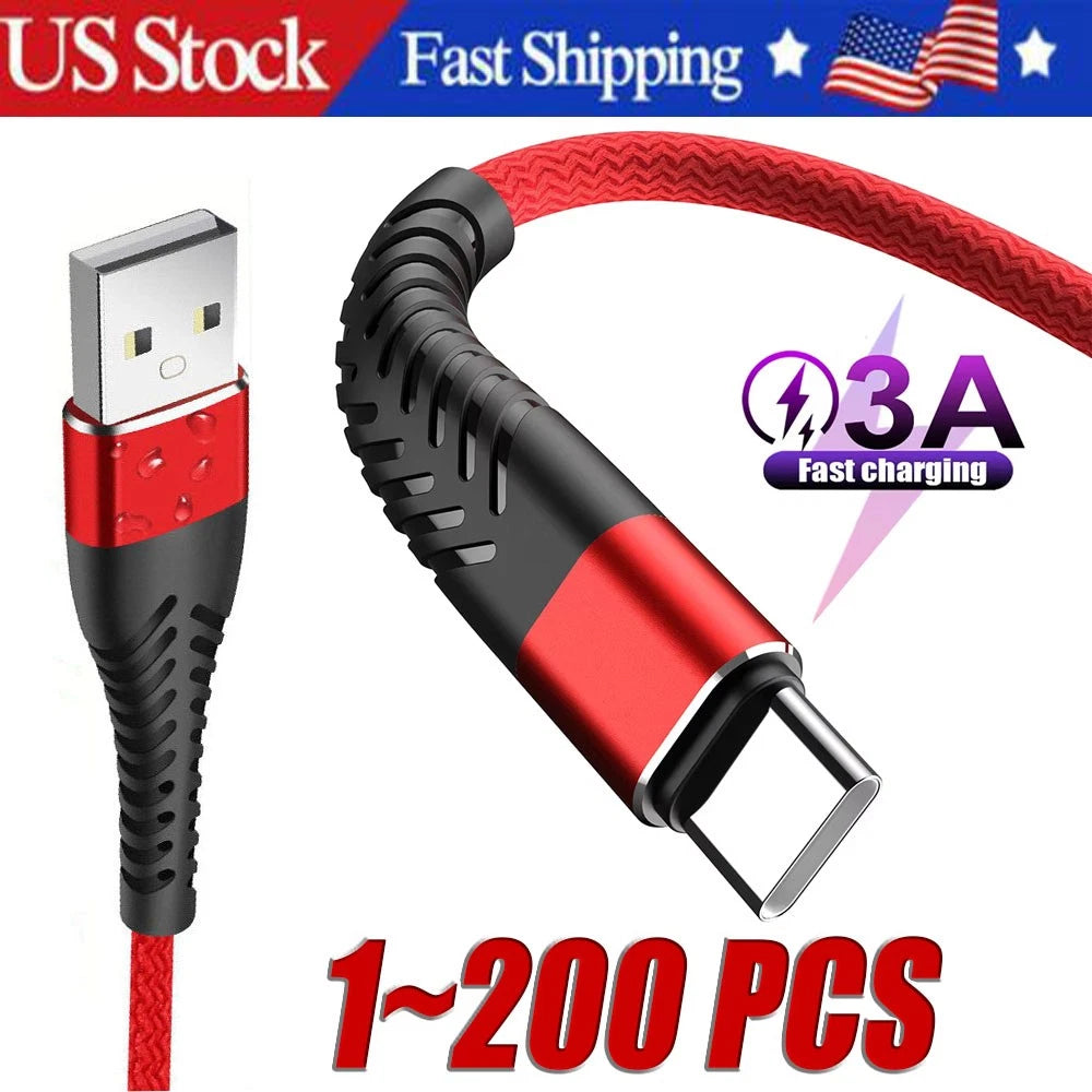 Heavy Duty Braided USB C Type-C Fast Charging Data Sync Charger lot Long Cord