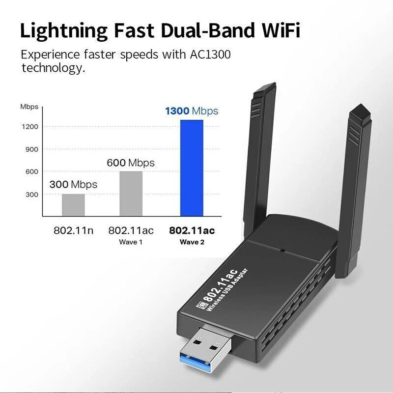 USB 3.0 Wireless WIFI Adapter 1300Mbps Long Range Dongle Dual Band Network lot