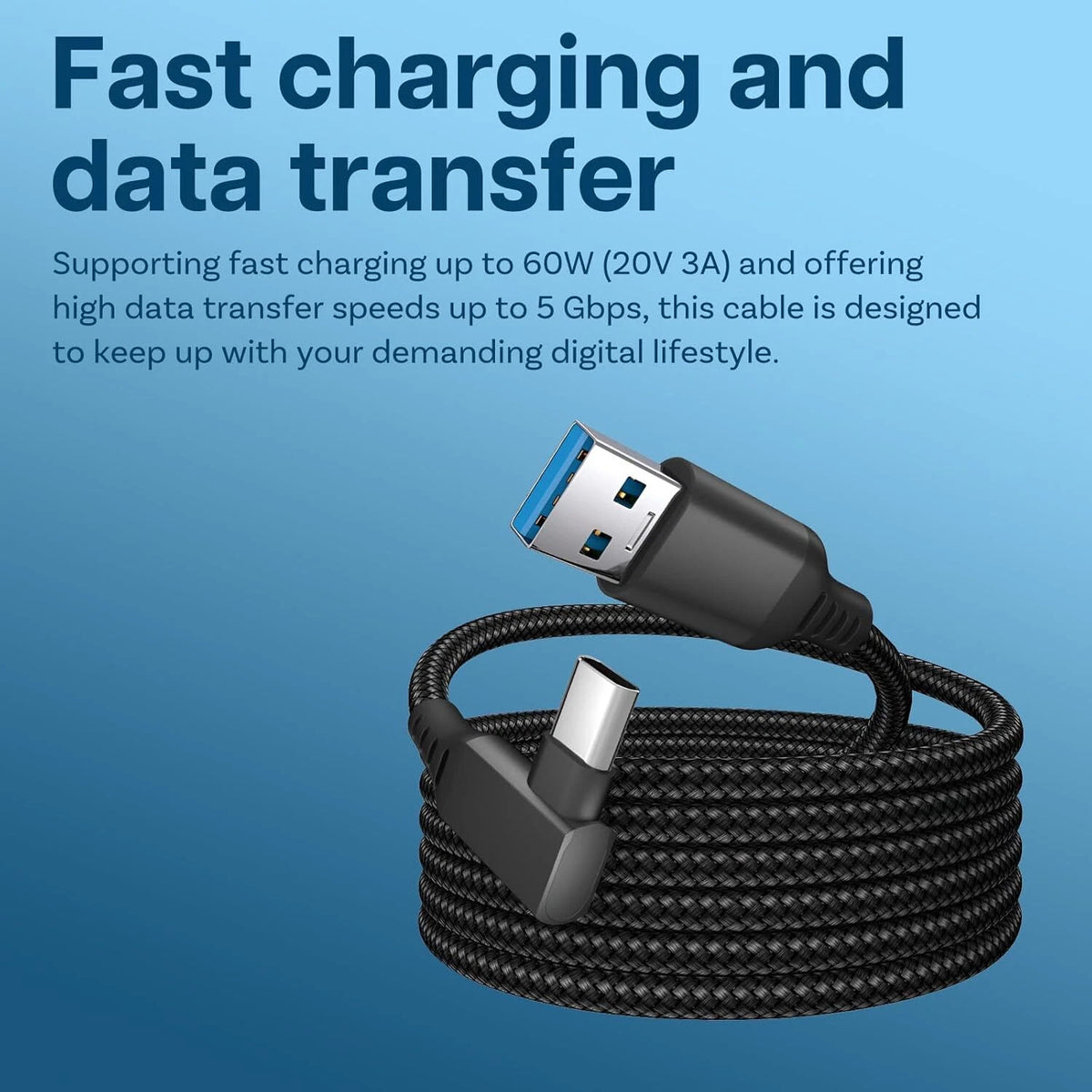 90 Degree Fast Charge USB-A to C Cable Type C Charger Cord L Quick Charging LOT