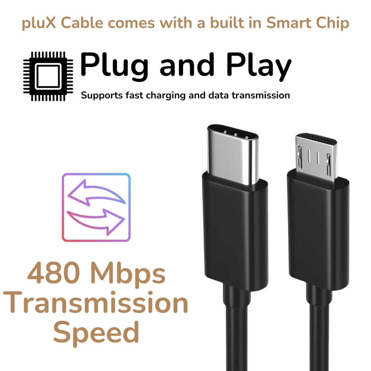 USB Type C to Micro 5V/2.4A Data &amp; Sync Transfer OTG charging cable - Black LOT