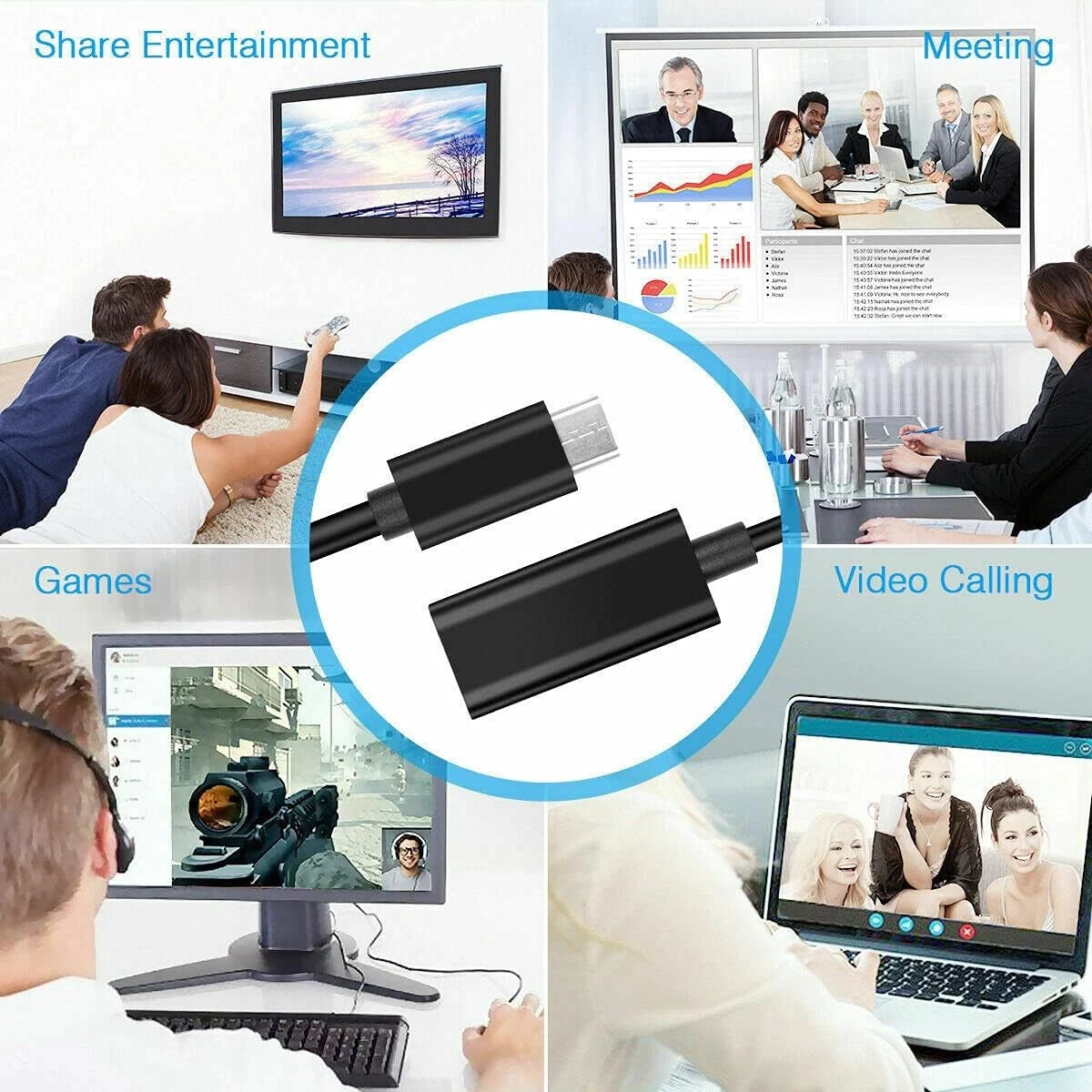 USB-C Type C To HDMI Adapter USB3.1 Cable For MHL Android Phone Tablet Black LOT