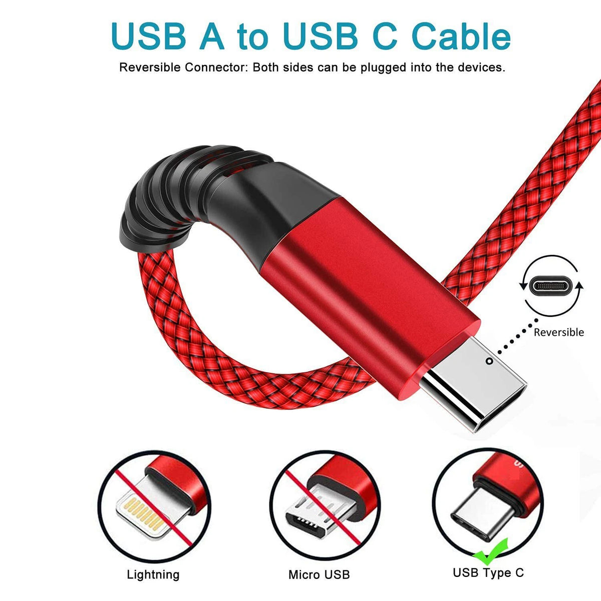 Heavy Duty Braided USB C Type-C Fast Charging Data Sync Charger lot Long Cord