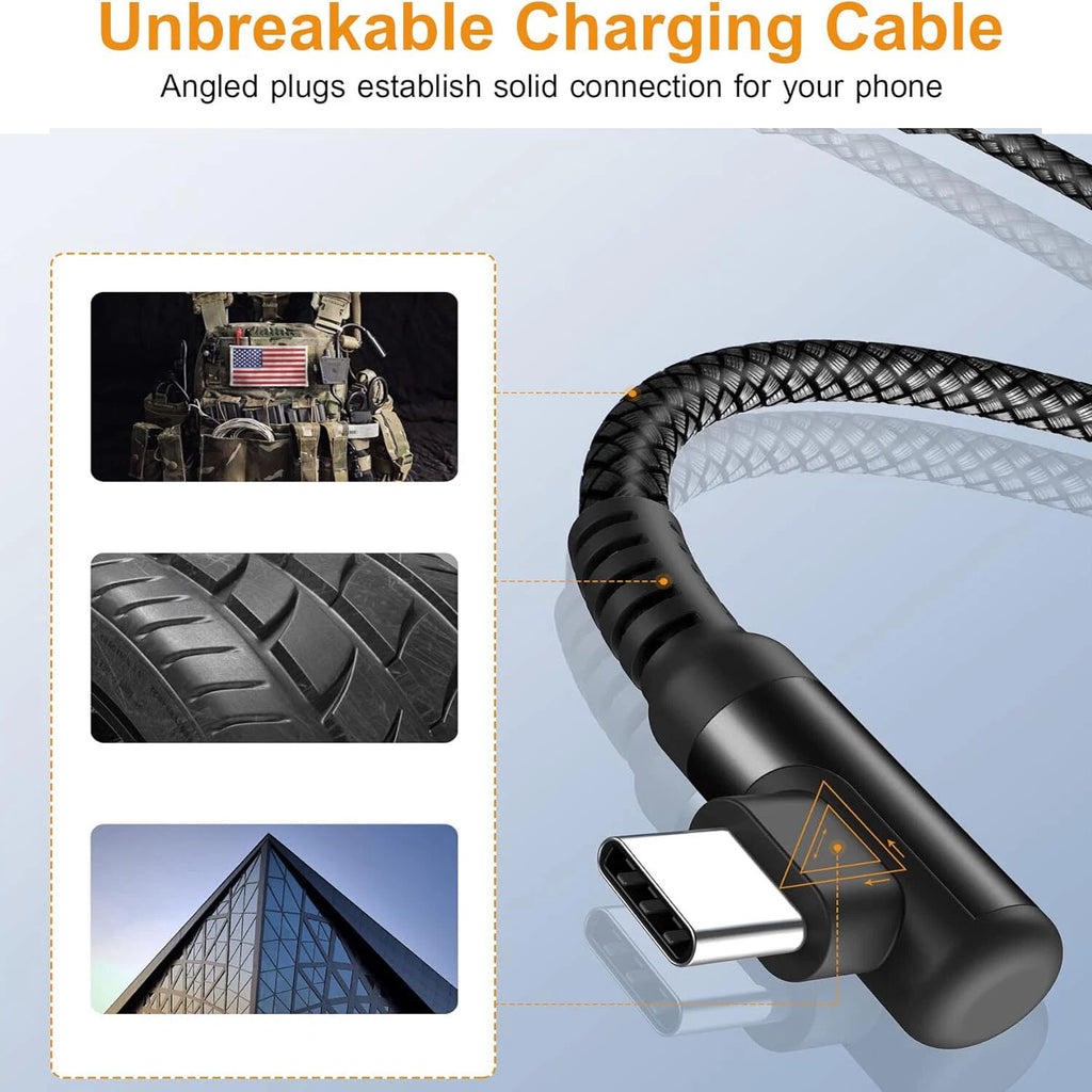 90 Degree Fast Charge USB-A to C Cable Type C Charger Cord L Quick Charging LOT