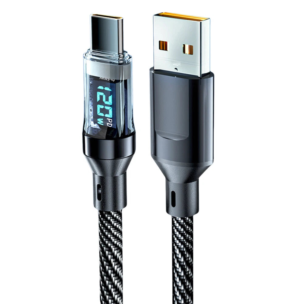 120w Super Fast USB Type-C Charging Braid Phone Charger Lead with Display LOT