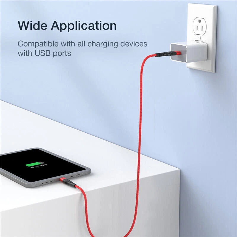 Heavy Duty Braided USB C Type-C Fast Charging Data Sync Charger lot Long Cord