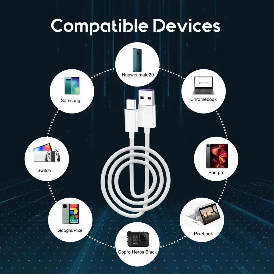 USB Type C Data Cable 5A Fast Charging USB-A to USB-C Charger lot Cord For Phone