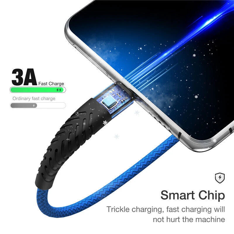 Heavy Duty Braided USB C Type-C Fast Charging Data Sync Charger lot Long Cord
