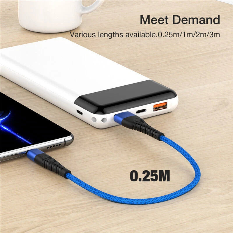 Heavy Duty Braided USB C Type-C Fast Charging Data Sync Charger lot Long Cord