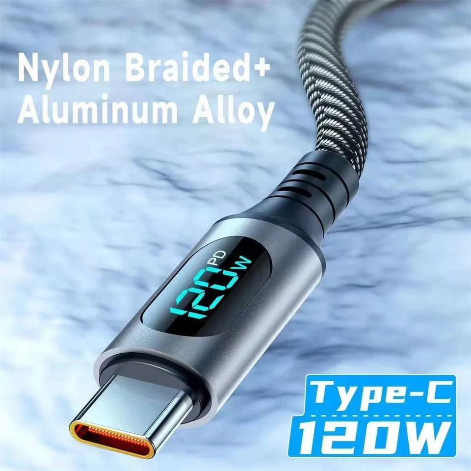 120w Super Fast USB Type-C Charging Braid Phone Charger Lead with Display LOT