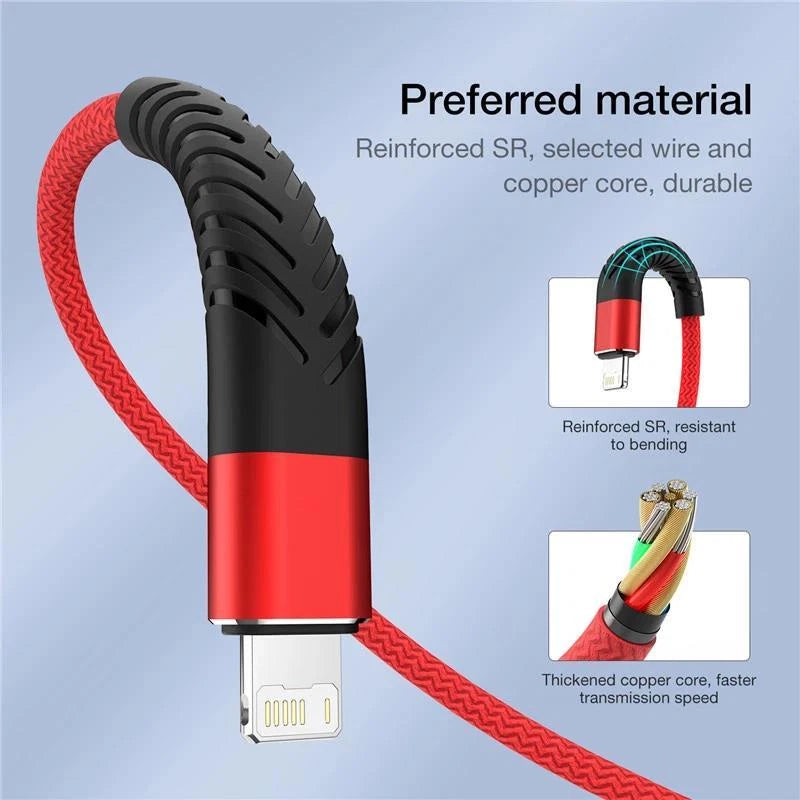 Braided Fast Charger Cable Heavy Duty USB lot Cord Fit iPhone 14 13 12 11 X XR 8